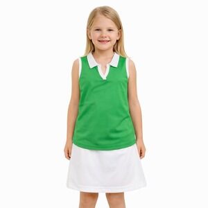 Little Miss Tennis Girls Green Sleeveless Tennis Polo Tank Athletic Shirt 5/6